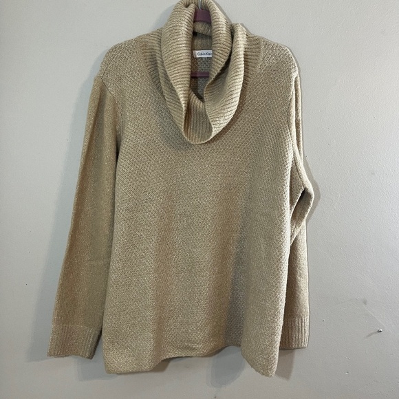 Calvin Klein Women Sweater Size 1X Tan Cowl Neck Pullover Knit Vintage Neutral - Picture 11 of 14